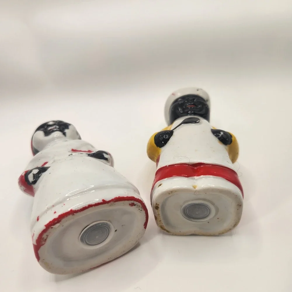 Vintage Black Americana Ceramic Salt and Pepper Shakers Chef and Mammy Set 4in